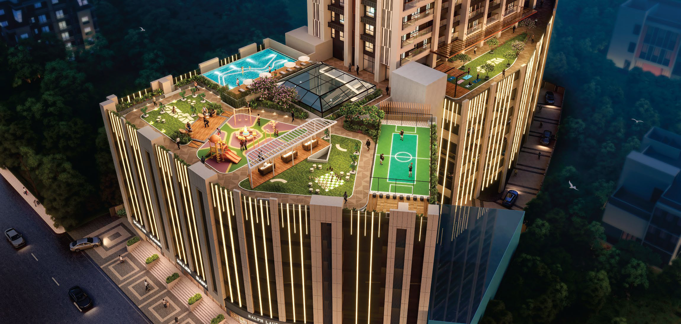 Elevated podium amenities